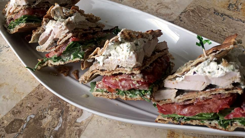 Greek Salad Turkey Bacon Club on Pita