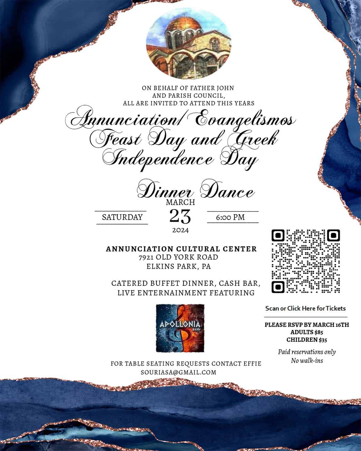 Annunciation Elkins Park Feast Day and Independence Day Dinner Dance Flyer